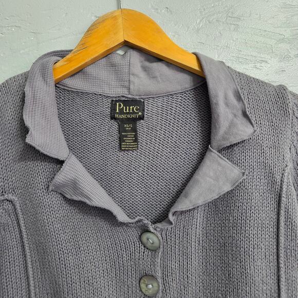PURE HANDKNIT Woman's Grey Button Down Collared Sweater Size XS/S - Picture 4 of 8